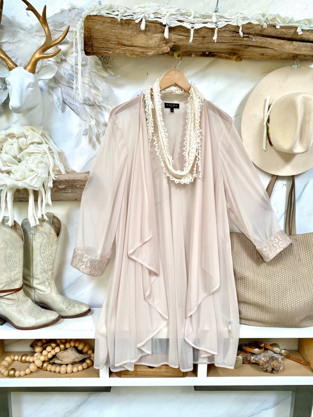 Stunning semi sheer open front waterfall cover up w resort vacay beach vibe